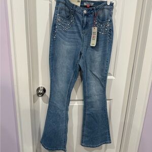 ARULA Blue Flare Jeans with Studded Detail